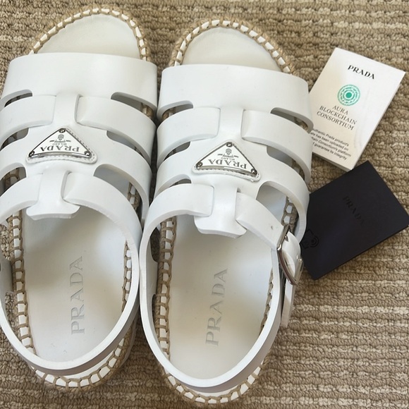 Prada white espadrille rubber cage white sandals. Brand new. Never worn. Size 39 - Picture 6 of 7